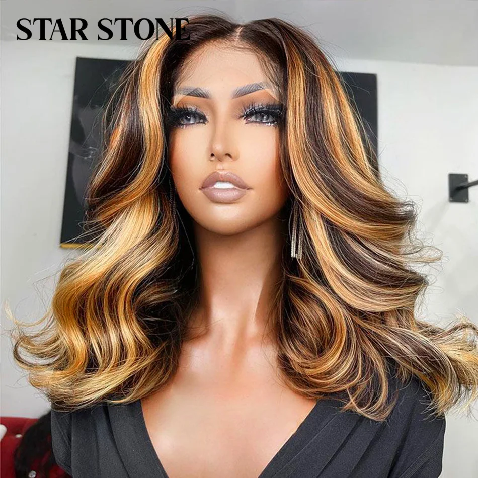 

Highlight Bob Wig Perruques Bob Court Cheveux Humains Body Wave Bob Wig Human Hair Ombre Colored Wig Wet AndWavy T Part Lace Wig