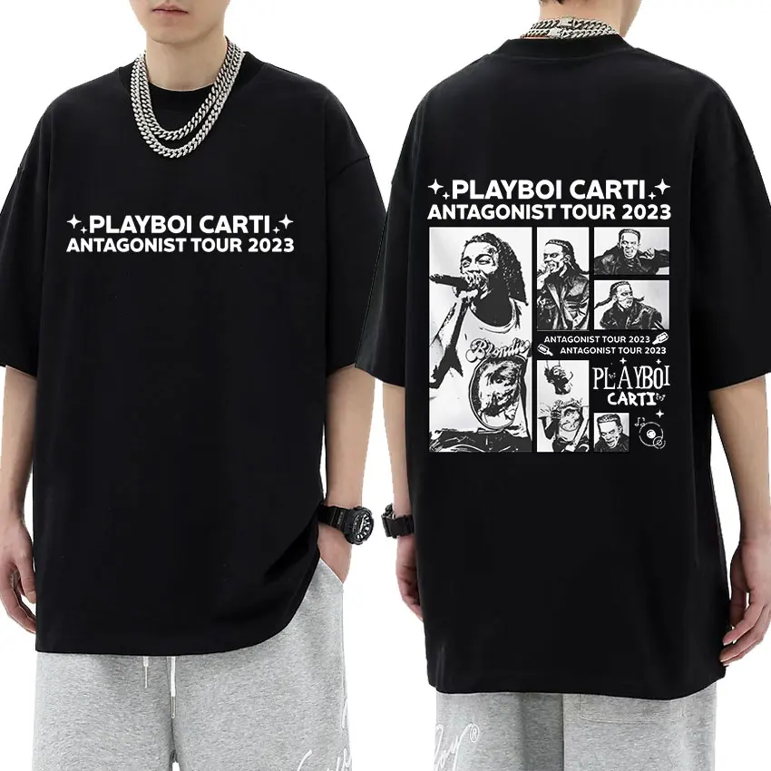 

Футболка Playboi Carti для антагонистов, концертов, тур, 2023, Мужская футболка в стиле хип-хоп, трендовая футболка в стиле рэпера, мужские футболки большого размера из 100% хлопка, уличная одежда