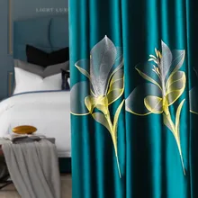 

Light Luxury Satin Dark Green High Shading Curtain 3D Lily Embroidery Curtain Chic Flower Sheer Tulle For Living Room Bedroom #5