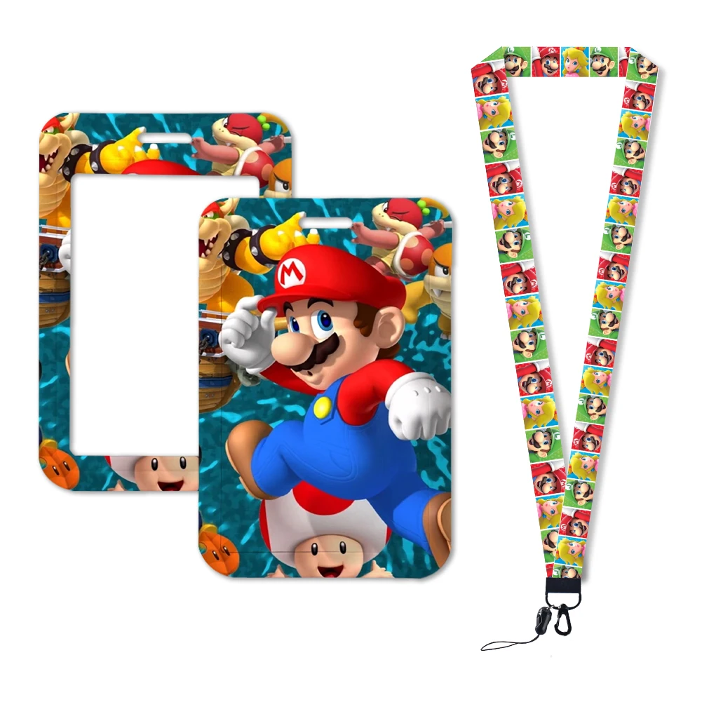 Hot Selling Game Mario Anime Cartoon Cute Frog Kawaii Student Campus Card Holder Lanyard Kids ID Badge Holder Card Sleeves 6