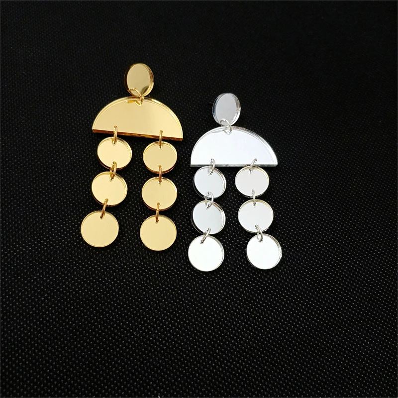 KUGUYS Original Dots Dangle-Ohrringe für Damen, Spiegel-Acryl, modischer geometrischer Schmuck, Silber- und Goldfarben, Sommer-Accessoires – Detail 5