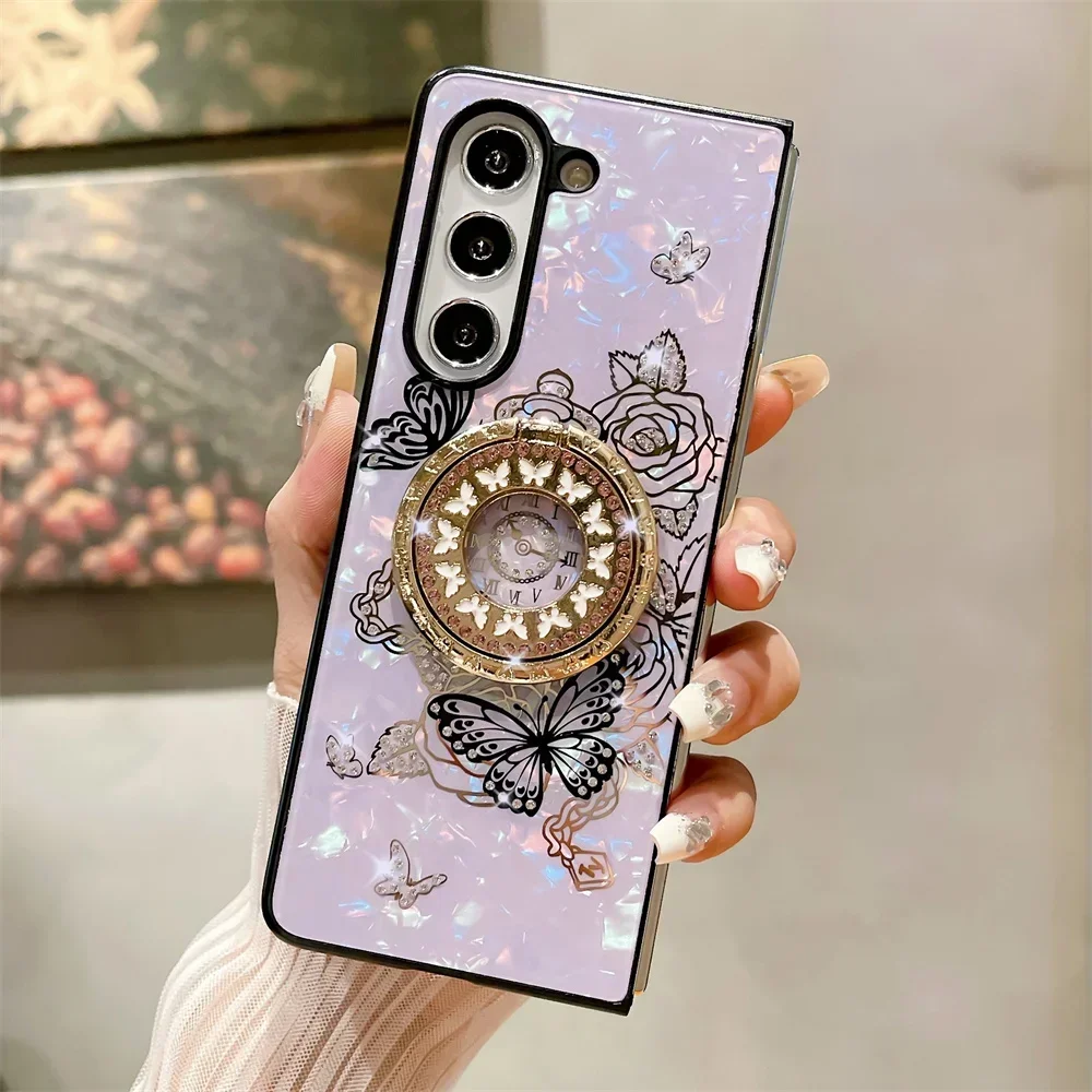 Luxus-Design Schmetterling Glitzer Metallring Hülle für Samsung Galaxy Z Fold 6 5 Z Fold 4 5G Stoßfeste Klapphülle Hochglanz_voghion.com