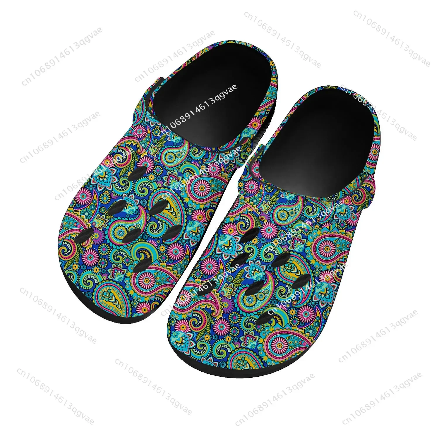 Paisley Print Gifts Home Clogs Custom Water Shoes Mens Womens Teenager Sandals Garden Clog Breathable Beach Hole Slippers Black