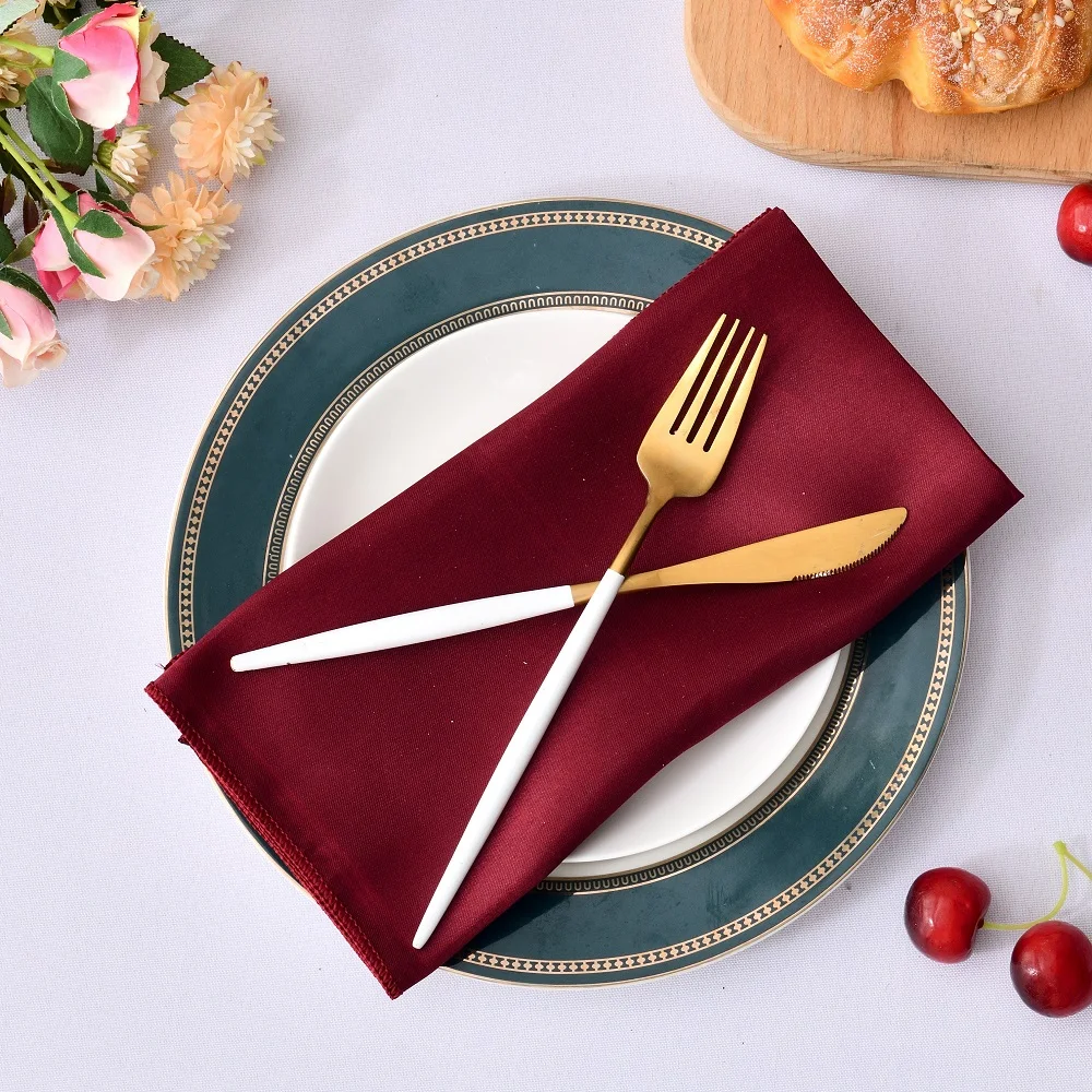30x30cm Hemstitched Napkins Satin Cocktail Square Napkin Soft Kitchen Dinner Napkins for Hotel Banquet Party Wedding 12pcs/lot
