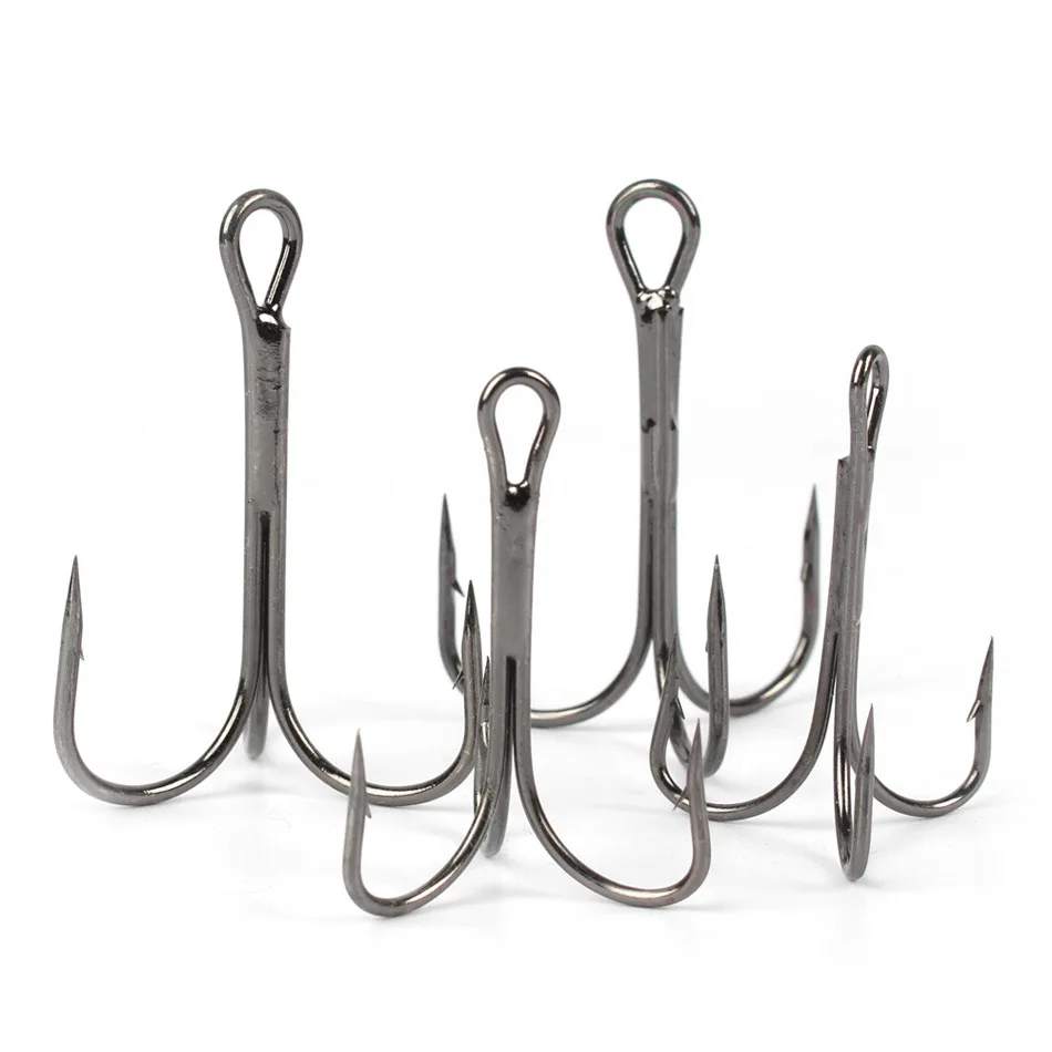50pcs/lot Treble Fishing Hook In Box Sharpened Treble Hooks Sizes 2/4/6/8/10#  High Carbon Steel Barbed Fishhook Silver/Black