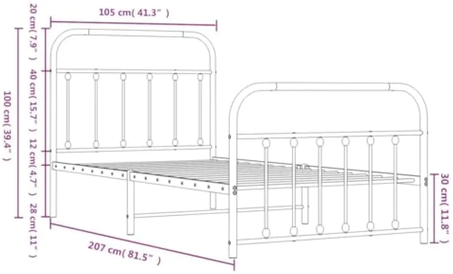 Metal Bed Frame Without Mattress with Footboard Black Headboard Bed Supportive Mattress Base ﻿ Bedstead for Bedroom 39.4"x78.7"