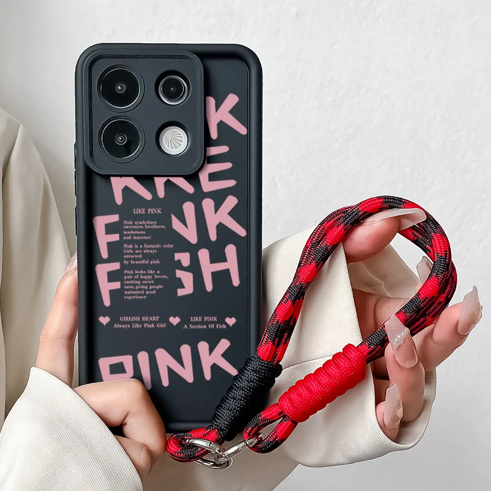 Wrist Chain Lanyard Phone Case with English Words Design