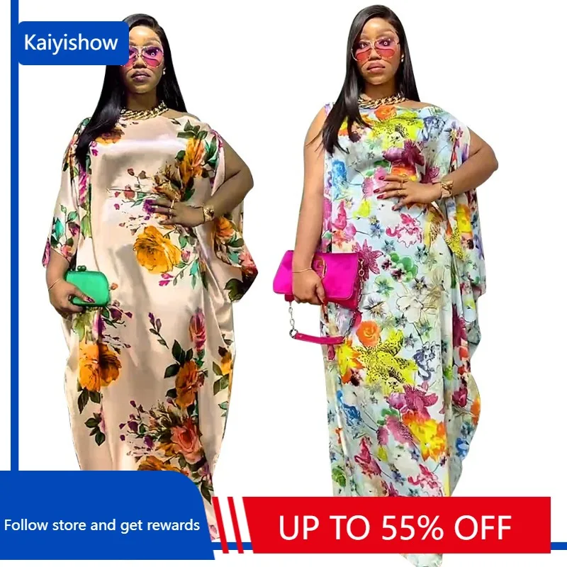 

Autumn African Print Dresses for Women Elegant Africa 3/4 Sleeve O-neck Polyester Long Dress Muslim Abaya Robes African Clothing