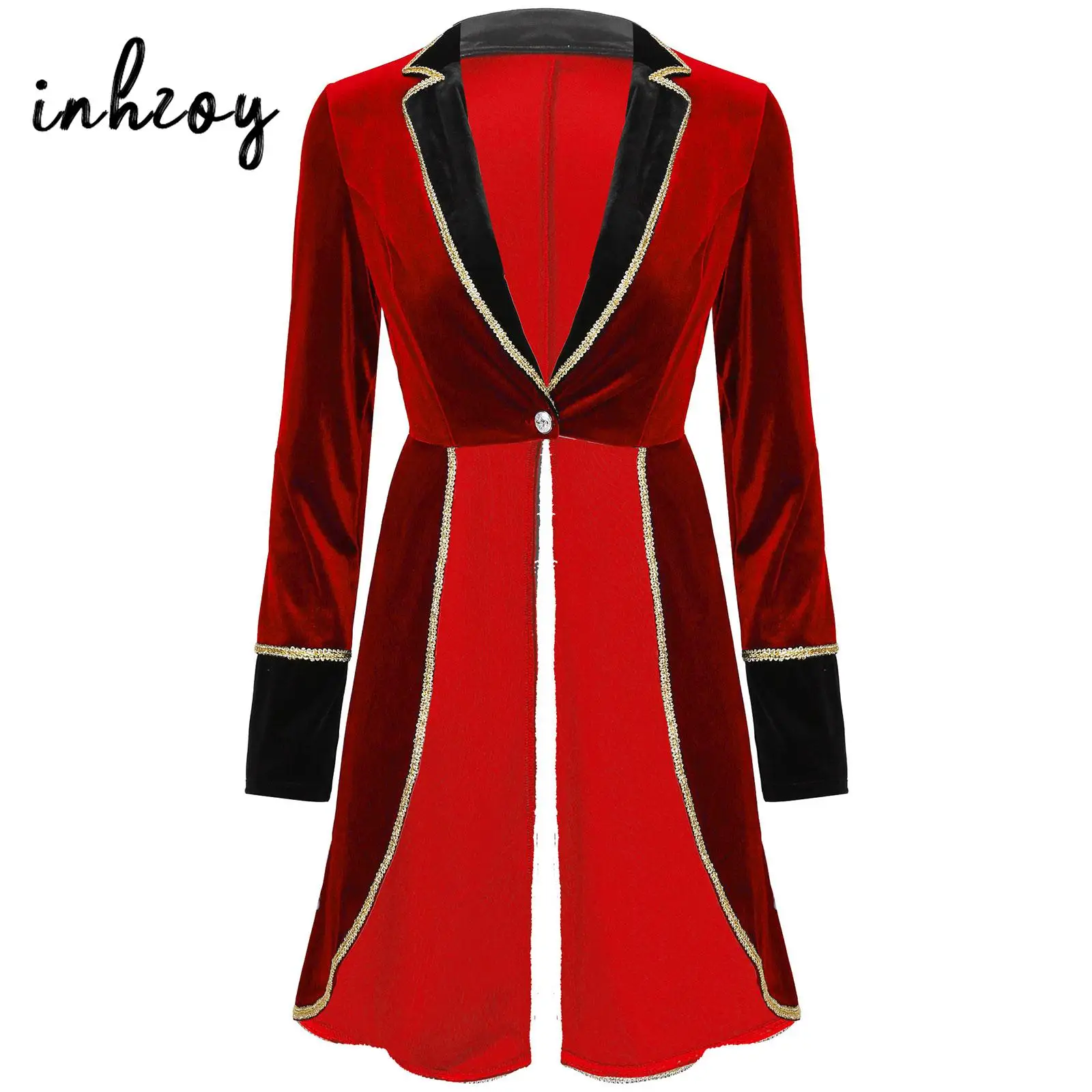 

Womens Circus Ringmaster Jacket Tailcoat Showman Costume Velvet Blazers Coat Halloween Carnival Cosplay Party Rave Outfit
