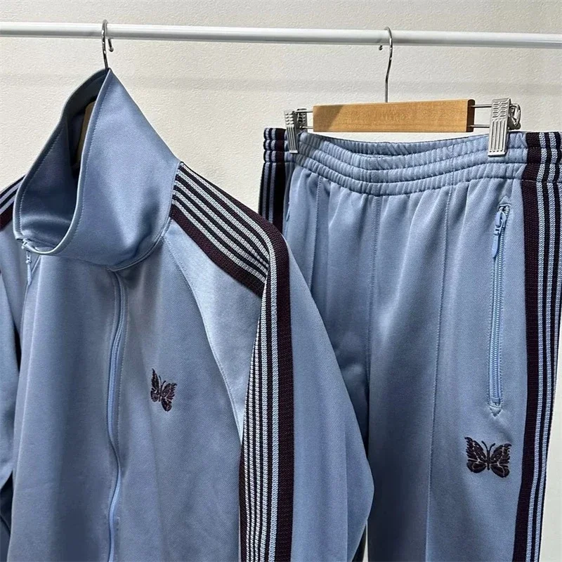 2025ss Aky Blue AWGE Knitted Stripes Track Jacket Men Women 1:1 Butterfly Embroidery Casual Jackets With Tags 4