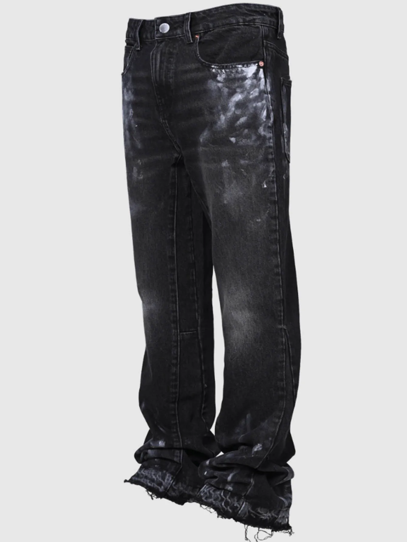 New Spring Vintage Blue Jeans Men Hand-paint Regular Fit Stretchy Denim Pants For Man 2