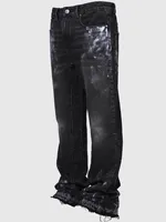 New Spring Vintage Blue Jeans Men Hand-paint Regular Fit Stretchy Denim Pants For Man 2