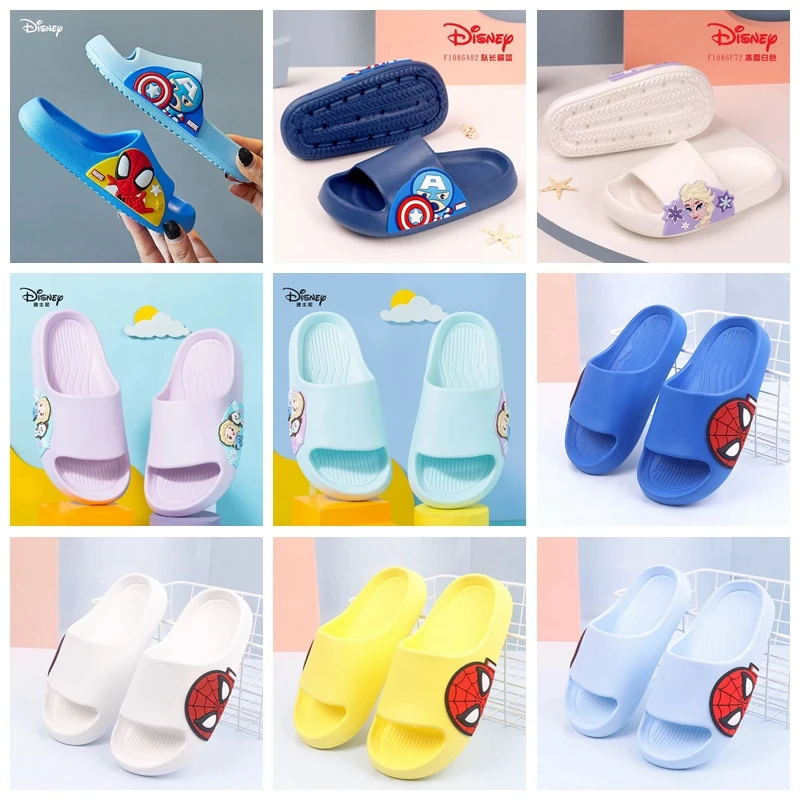 

Baby Boys Girl Summer Shoes Kids Slippers Cartoon Disney Captain America Spiderman Elsa Print Beach Sandal Indoor Home Bath Shoe