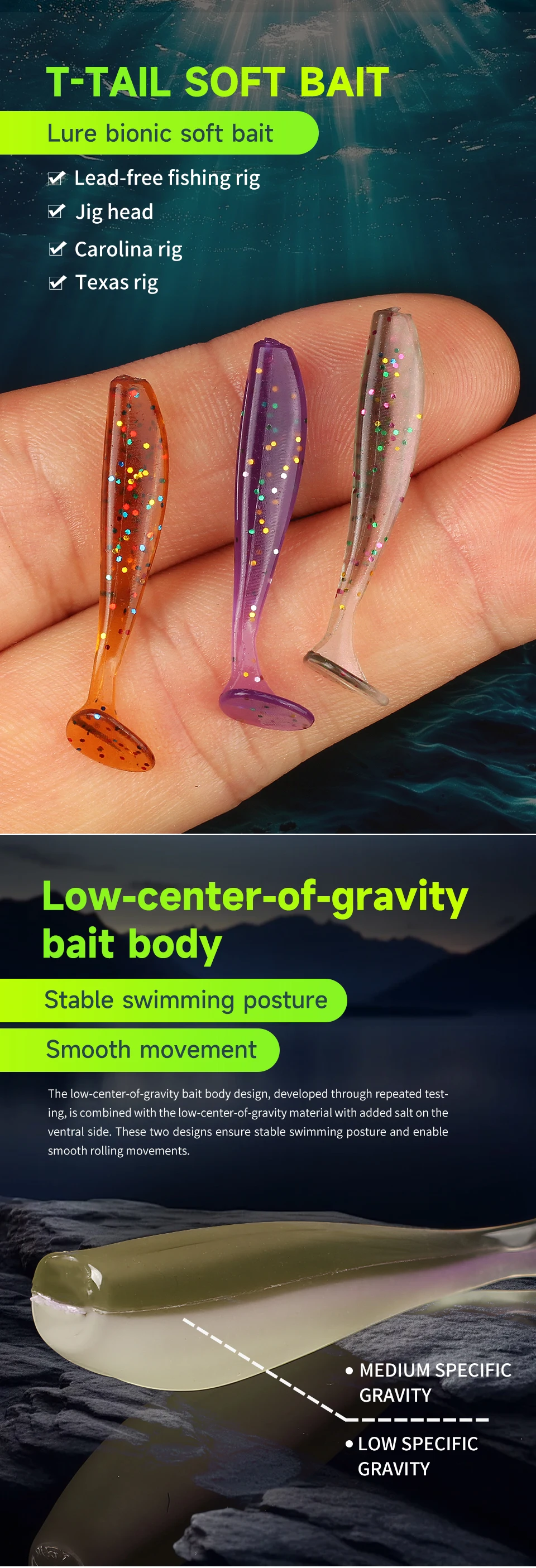 Supercontinent Eine Angelköder Shad Soft Baits 3 cm/30 Stück Easy Shiner UV Isca Künstliche Silikon Pesca T Tail Wobbler – Detail 2