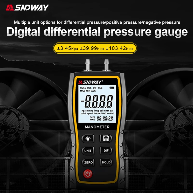 Sndway Digital Air Press Ure Meter Differenziale Press Ure Gauge Manometro Hvac Gas Stress Negativo Vacuum Press Calibri Manometro