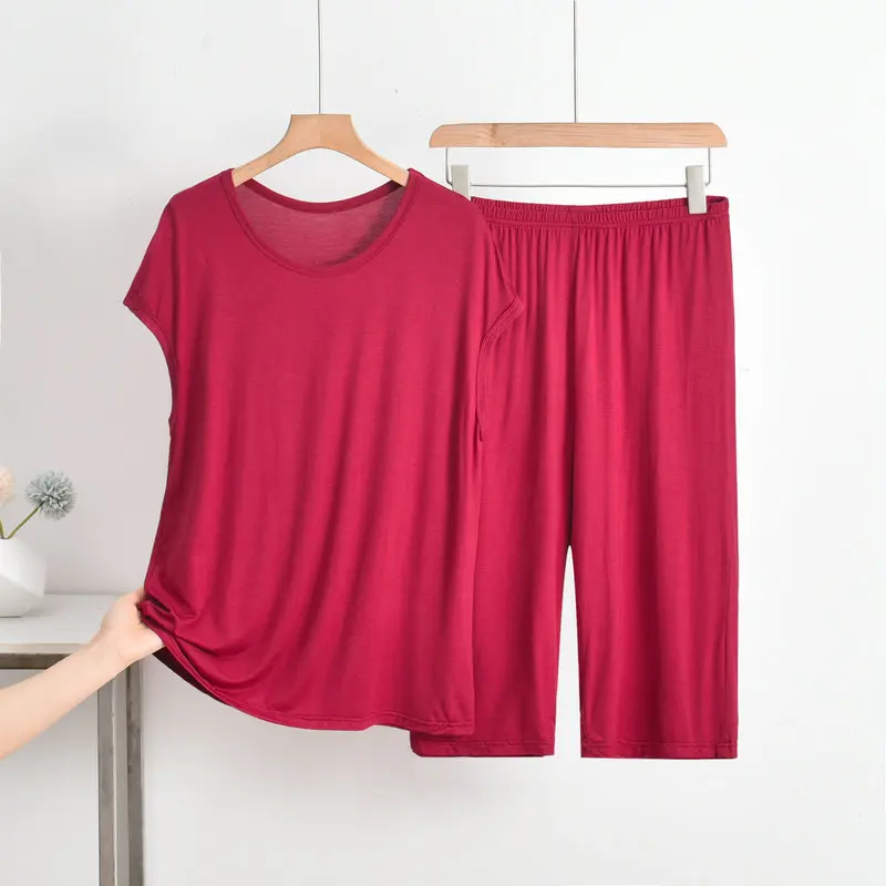 Women Pajamas Set Women Pajama Suit Fdfklak Summer Pijamas For Women Modal Sleeveless Thin O-Neck Pullover Pajamas Set Solid Color Loose 6XL New Home Suit