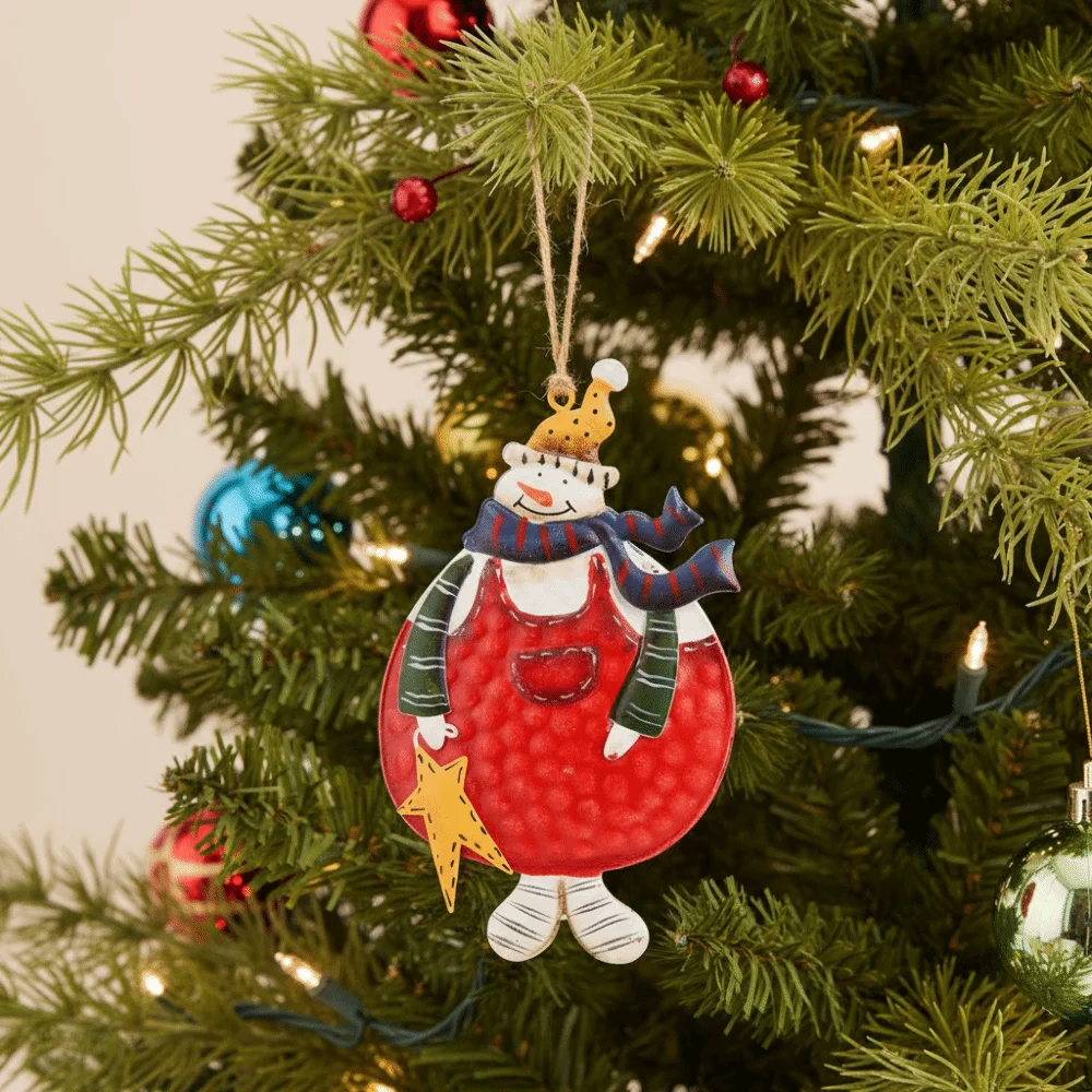 Cute Handmade Snowman Hanging Model with Lanyard Hanging Xmas Ornament Iron Cartoon Party Decoration Festival Decoration