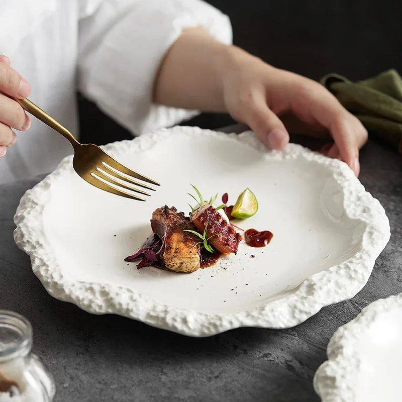 Rock Pattern Skirt Plate Dish Plate Household Ceramic Flat Shallow Hotel Tableware dining dish