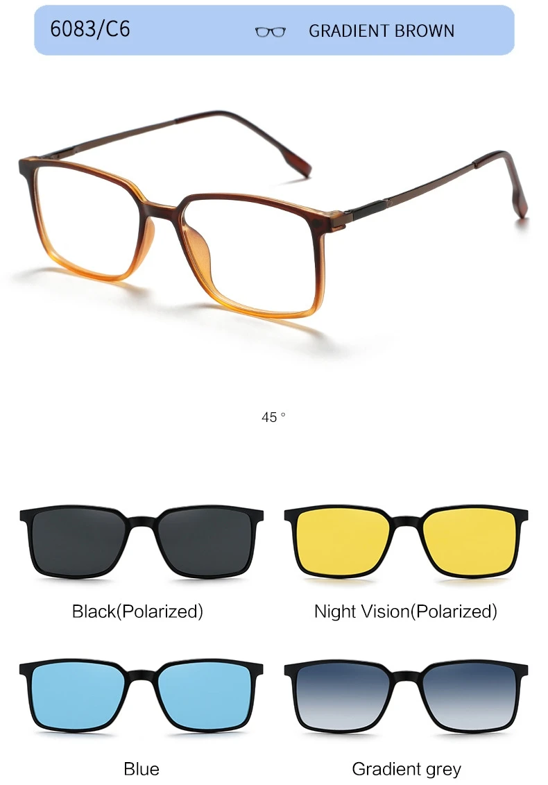 YIMARUILI Fashion 1+4 Polarized Magnetic Clip-On Glasses