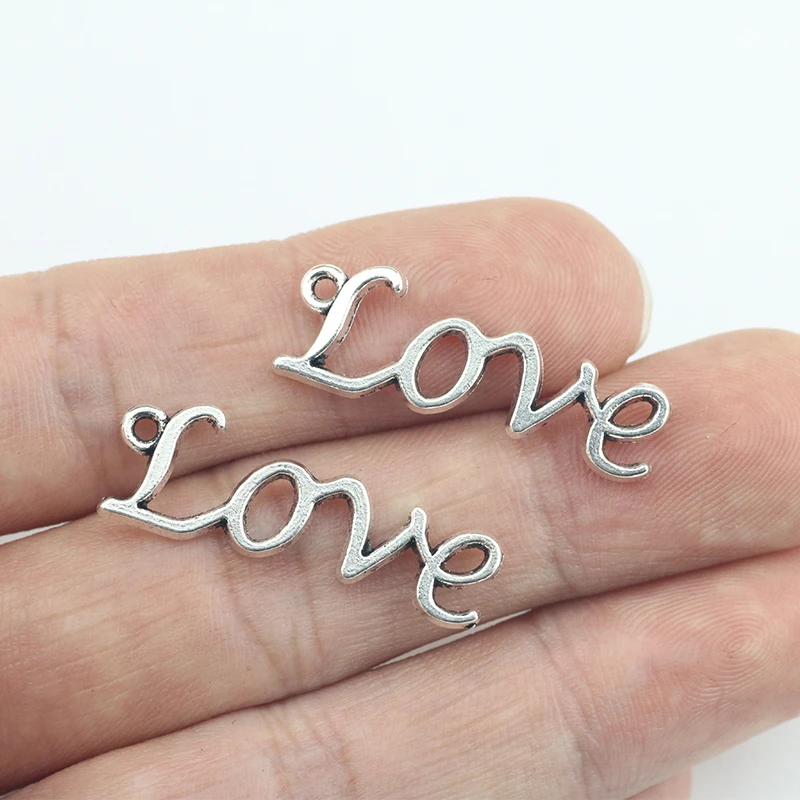 

Newest 20Pieces 10*30mm Zinc Alloy Antique Silver Color Letter Love Charms Necklace Pendant Accessory For DIY Jewelry Making