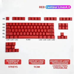 Premium Black Marble PBT Side - Engraved Keycap Set with Crack Design - Dual - Color Finish (97 Keys Red)