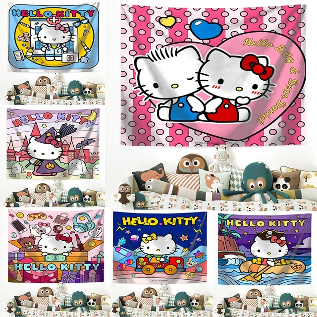 Hello Kitty Bedside Cover Cloth Tapestry Photograph Background