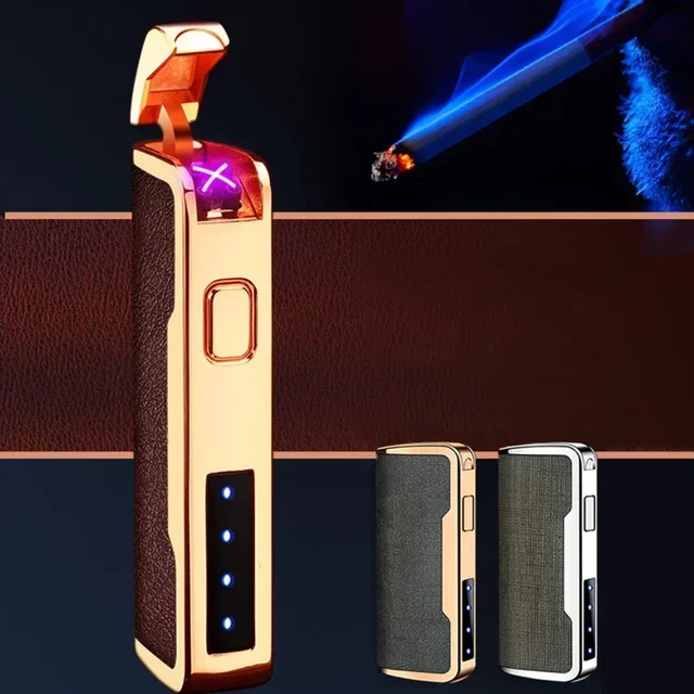 Leather Electric Lighter USB Rechargeable Lighter Cool Electronic Gadgets Technology Smart Windproof Plasma ARC Ignitor 2
