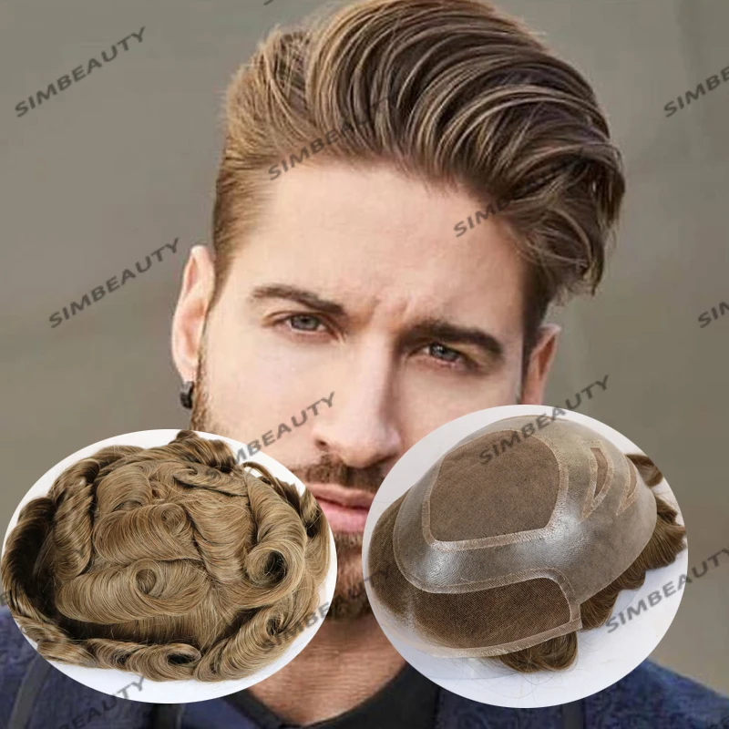 

Lace Front Versalite Men Toupee Indian 100% Human Hair Units Capillary Prosthesis Ash Blonde Male Wigs Breathable Lace&Pu Base