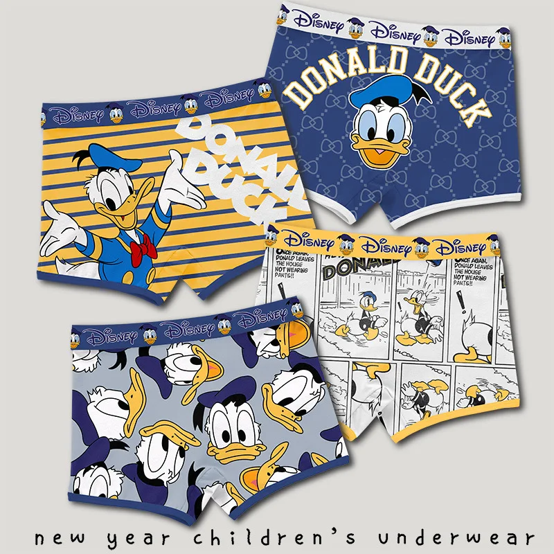 thumbnail image 1 of Calzoncillos de dibujos animados de Disney para niños, ropa interior de algodón puro de esquina cuadrada, sin Clip Pp, 4 piezas, 1 of 4