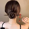 Retro Red Flower Wooden Hair Stick For Women 2025 New Year Hanfu Hairpin Chinese Style Hair Fork Hanfu Accessories 4
