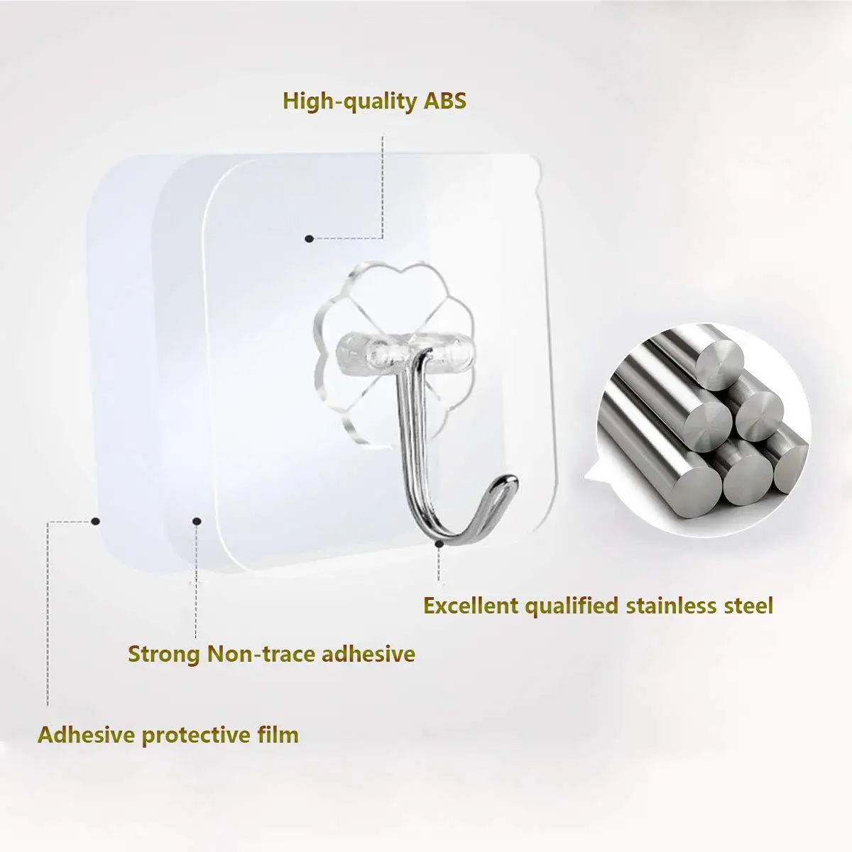 Description Picture 5 of itemMulti-purpose transparent punch-free hook strong traceless adhesive hook bathroom kitchen wall hanging coat and hat adhesive ...