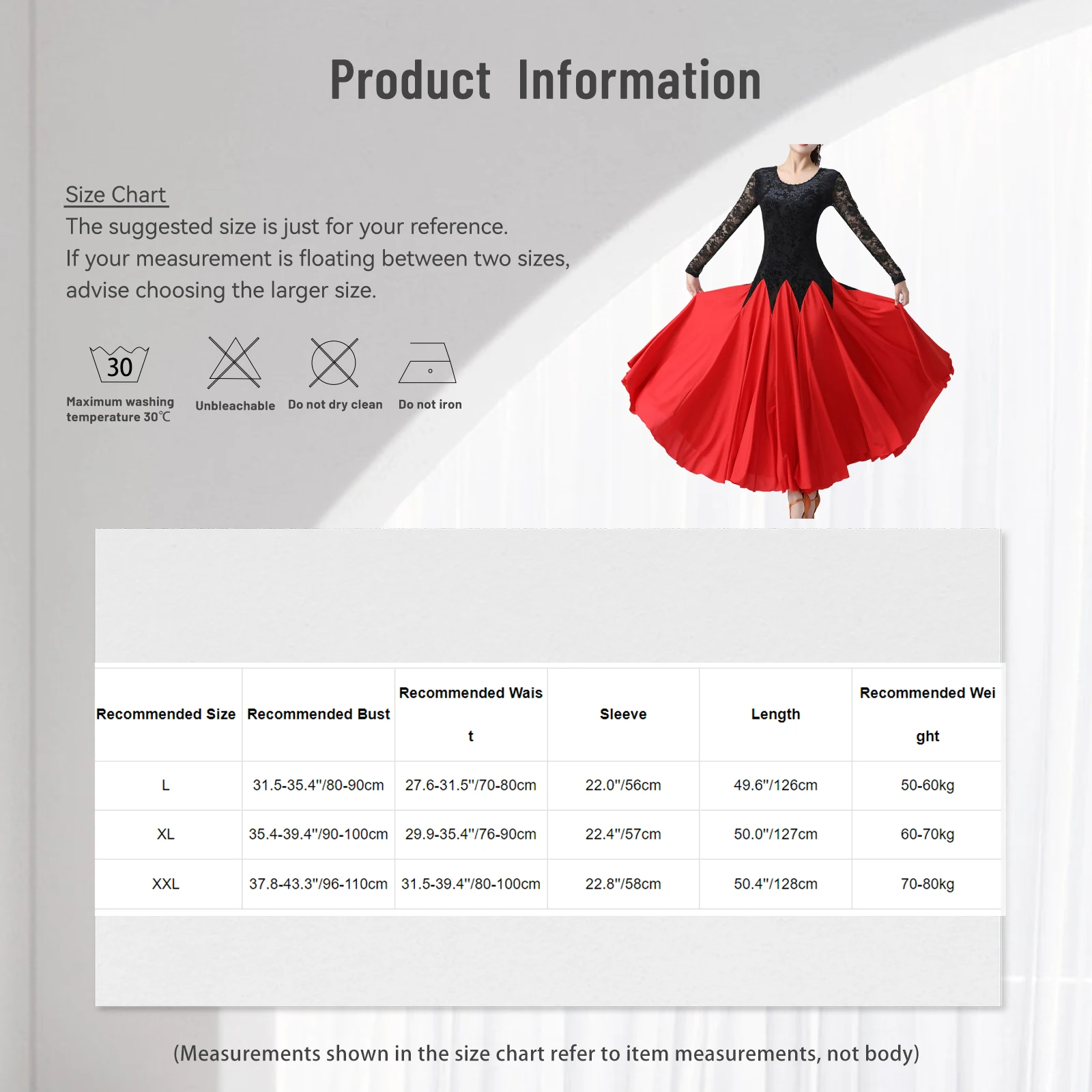 TiaoBug Womens Ballroom Dancing Dresses Long Sleeve Lace Patchwork Skirt for Waltz Cha-Cha Performance Competition