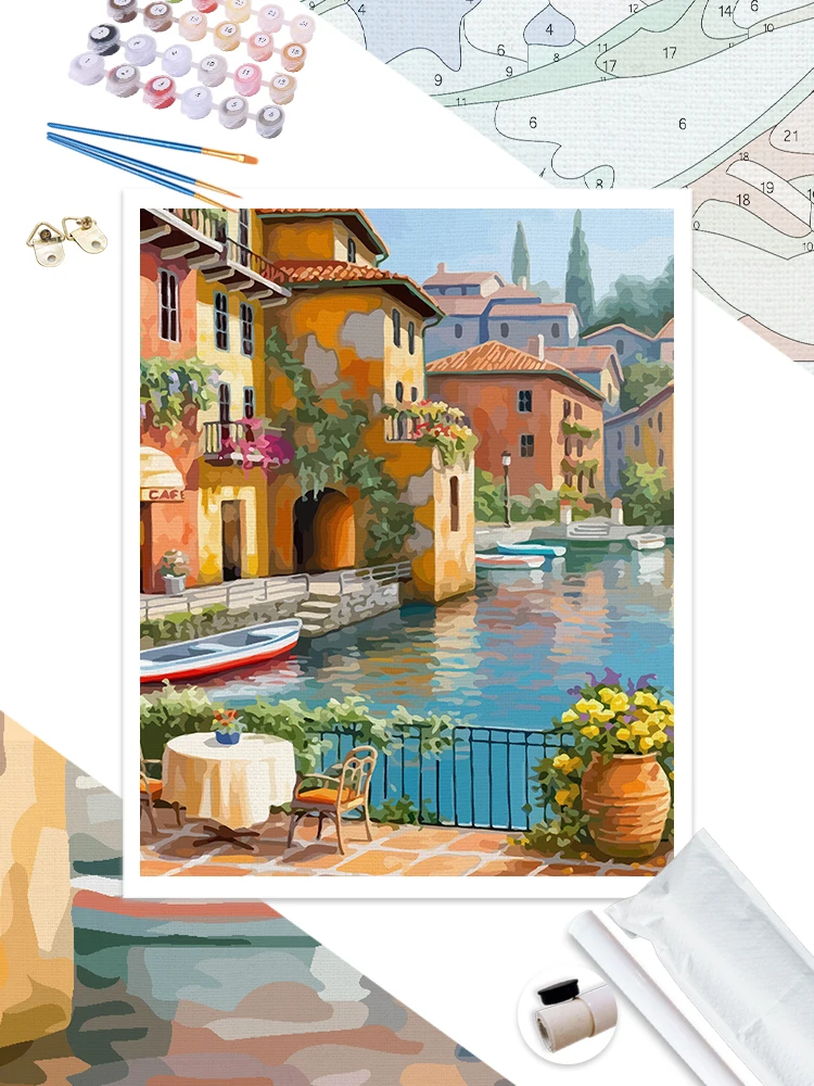 数字によるchenistoryフレーム絵画タウン風景モダンな図面DIYギフト壁