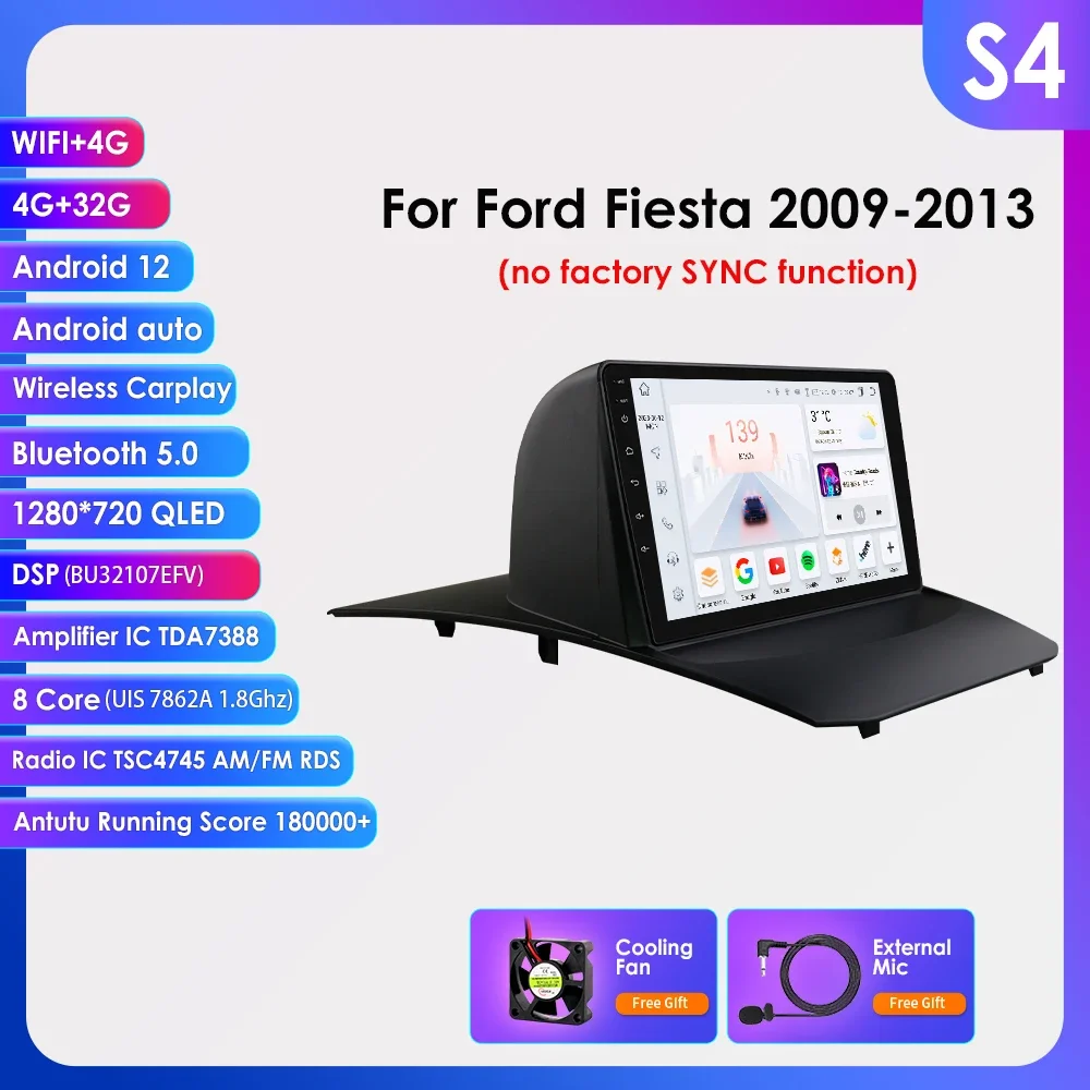 Radio para coche Android 12 para Ford Fiesta 2009 2010 2011-2017 Reproductor de vídeo multimedia 2din 7862 Octa Core GPS Estéreo 4G dsp Carplay