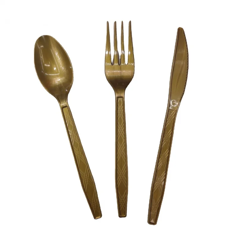 25 Pcs/lot Disposable Plastic Products Knife Fork and Spoon Metal Color Printing Lines Thick Cutlery Set Combination Mini 25 PCs