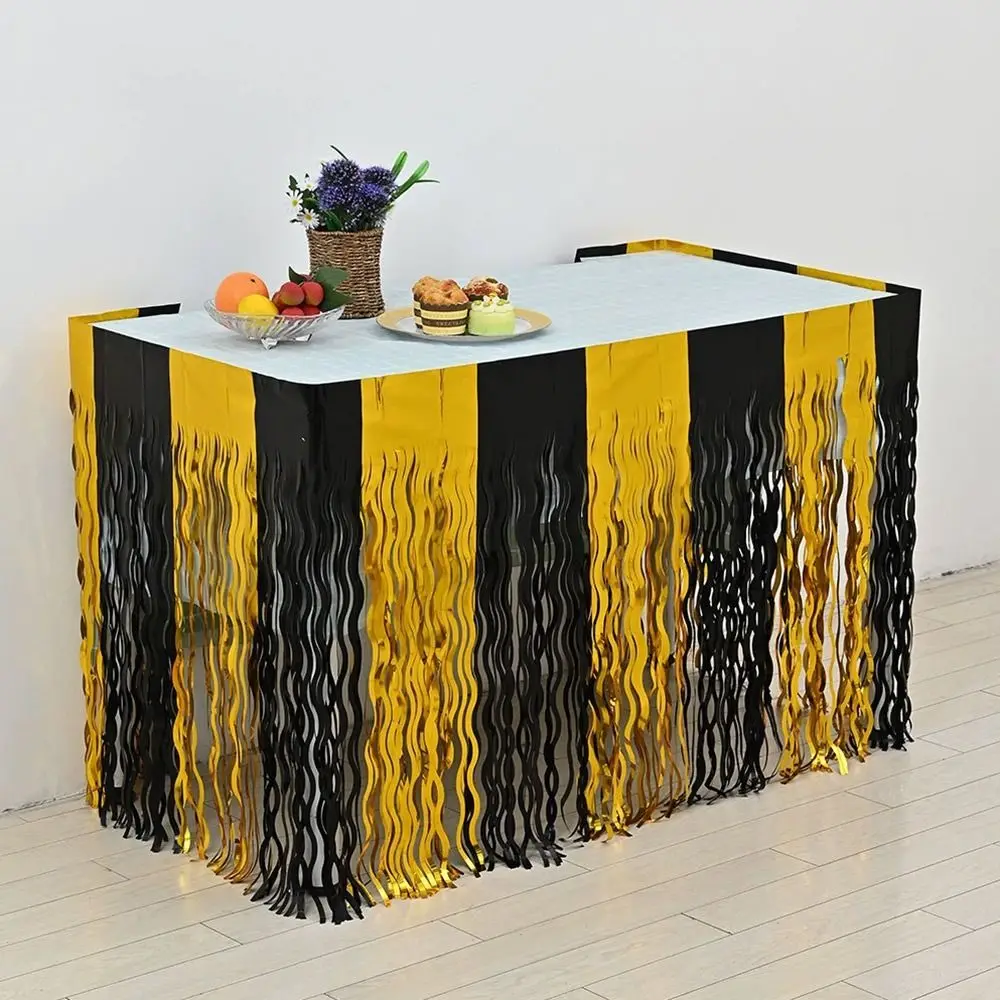 Colorful Rainbow Wavy Table Skirt 75*275cm Table Dress Tablecloths Metallic Foil Tinsel Covers