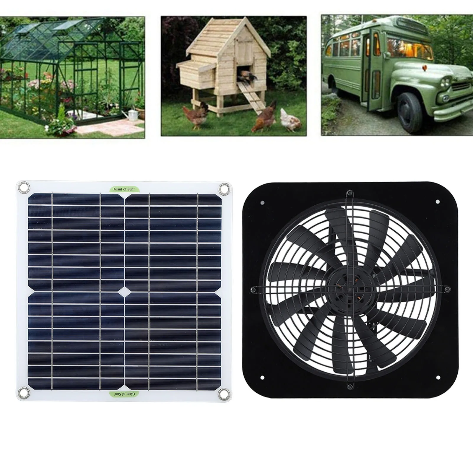 

Solar Powered Exhaust Fan 13" Solar Powered Fan 100W Solar Panel Power Fans for Greenhouse ，Chicken Coop Air Circulation Cooling