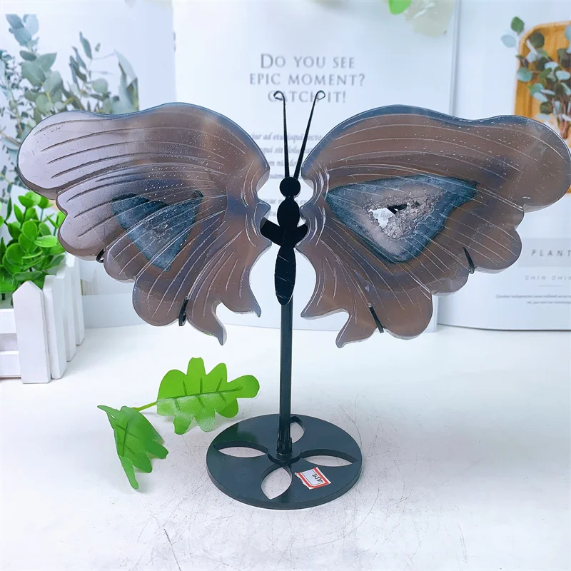 

Natural Agate Geode Butterfly Wings Crystal Hand Carved Crafts Sculpture Healing Gemstone Stone Gifts Home Ornament Decora