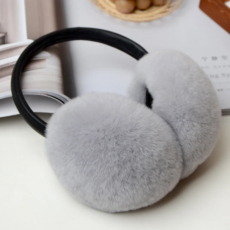 

Women's Real Rex Rabbit Fur Earmuffs Unisex Winter Warm Ear Cover Earflaps Black Grey White