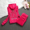 2025 Women Hooded Velvet Tracksuit Warm Two-Piece Set Velvet Tracksuit Crystal Pattern Jacket + Casua Long Pants 2Pcs 5
