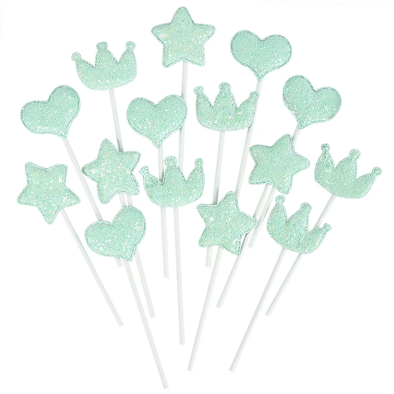 5/10pcs Glitter Pink Blue Love Heart Star Cake Topper for Birthday Baby Shower Party Cake Decor Supplies Crown Cupcake Topper