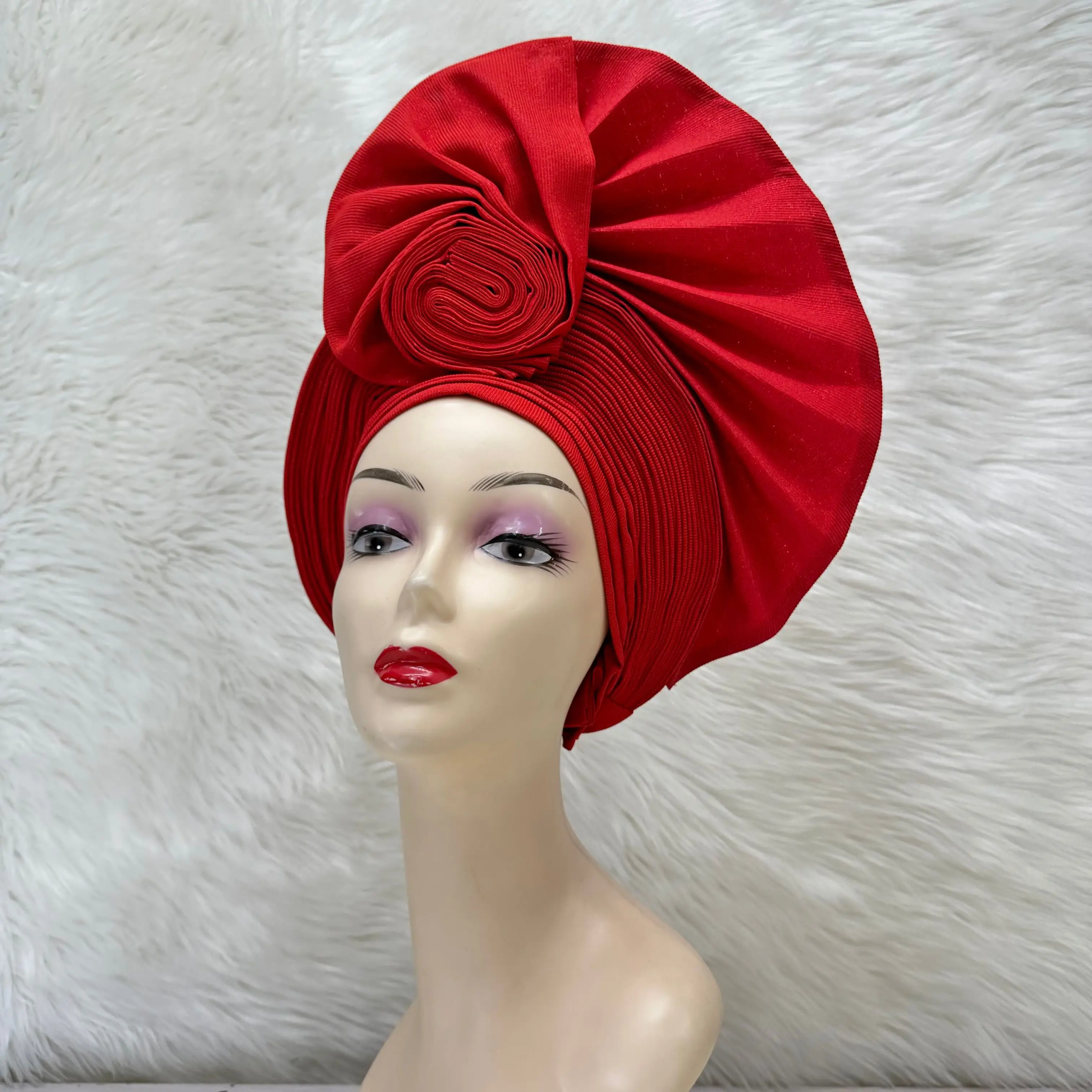 Bianco nigeriano Gele Headtie Aso Oke Gele già fatto Auto Gele Aso berretto turbante africano con perline per la festa 1 pezzo  15