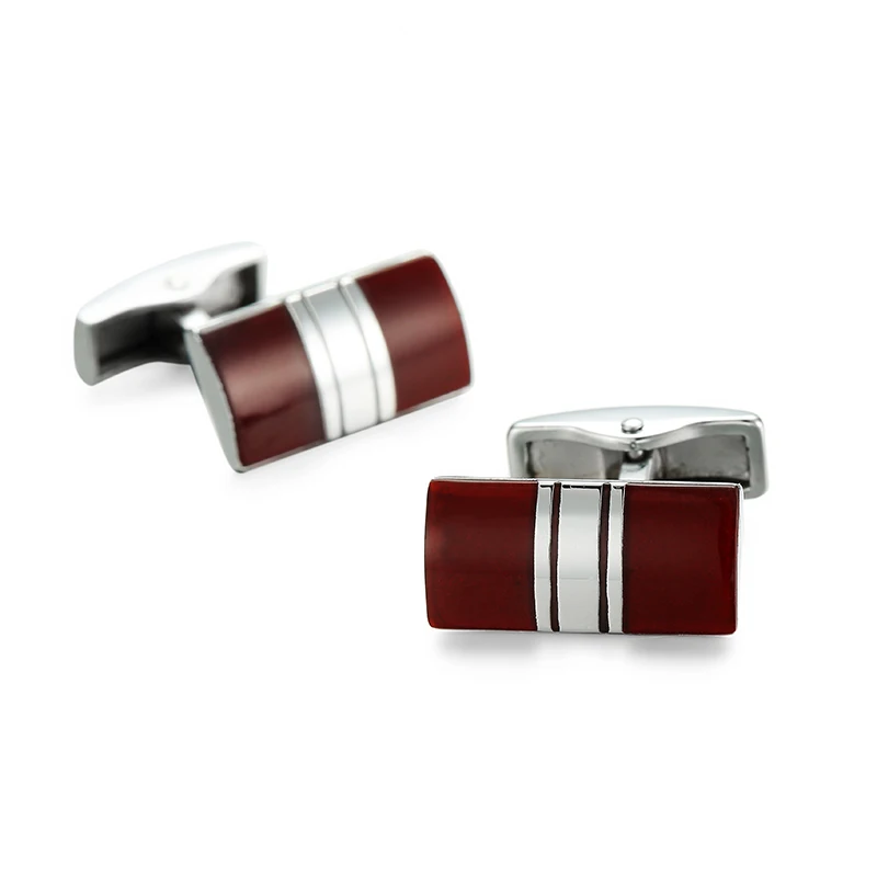 

Classic men's French shirt cufflinks Rectangular red enamel copper metal cuffs buttons wedding jewelry gifts