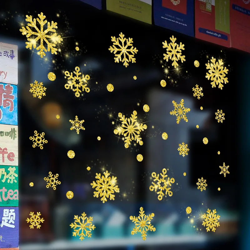 2020 Golden Color Snowflake Window Sticker Winter Glass Wall Kid Room Christmas Decoration for Home Shop New Year | Дом и сад