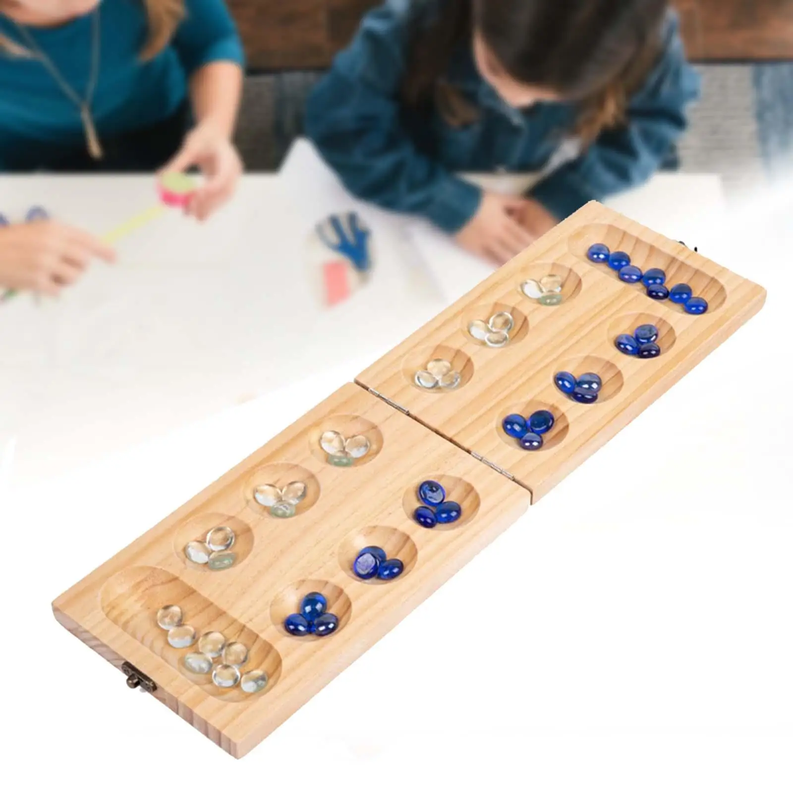 

Wooden Mancala Board Game 2 Player Game Set Foldable Mancala Board Game 48 Beads for travel party Teen Adult kids