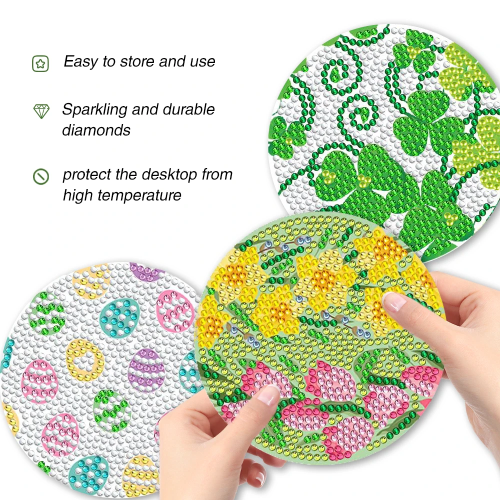 Set Diamond Painting Natalizio Fai-da-te: 8 Sottobicchieri Con Brillantini E Supporto, Divertente Per Adulti E Bambini