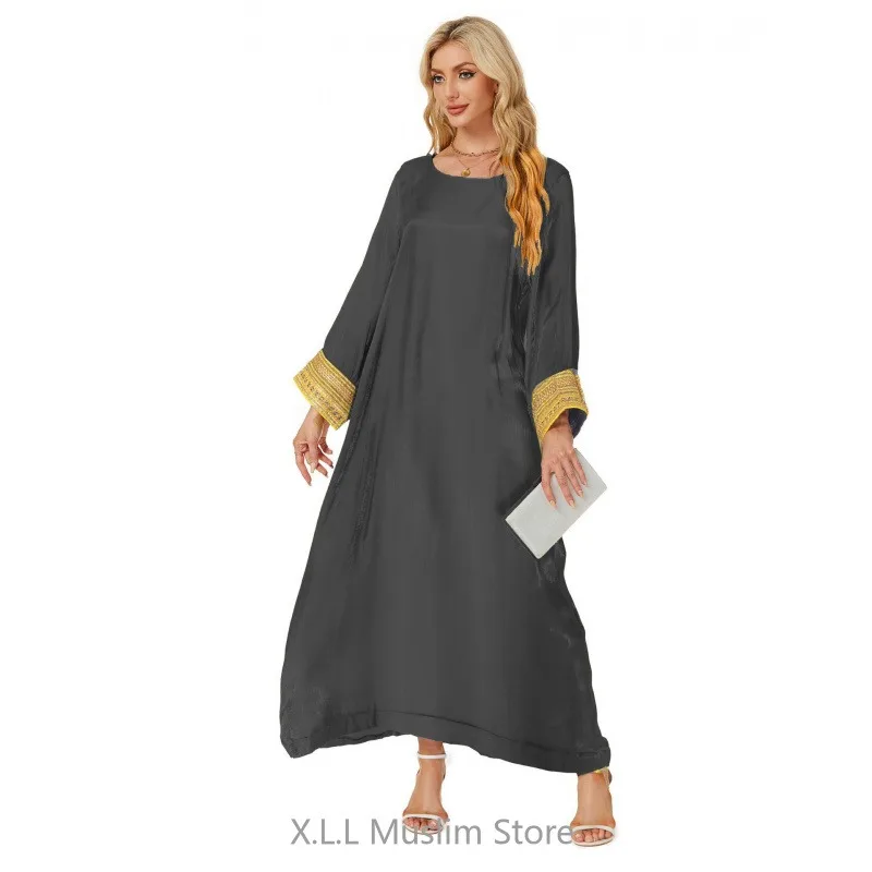 Shiny Muslim Dresses Fashion Modest Long Loose Abaya Dubai Turkey Kaftan Islamic Robe Clothes Women's Prayer Garment For Party
