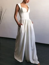 

Women Dresses Fashion Elegant V Neck Sling Backless Slim Fit Sexy Jumpsuit Solid White Straight Casual Pants Streetwear 2022