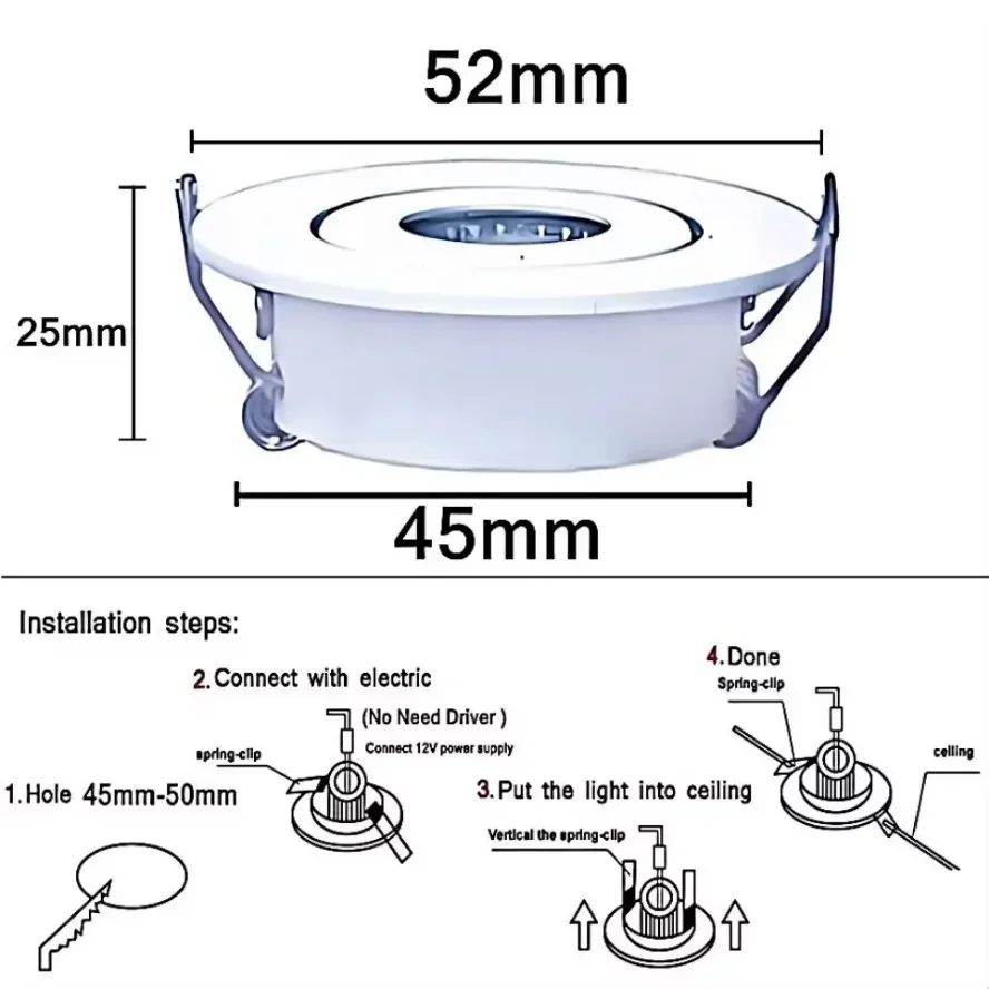 12V COB LED Downlights Mini Ceiling Light 3W Adjustable Drive Free Down Lights Showcase Cabinet Recessed Lighting White Body