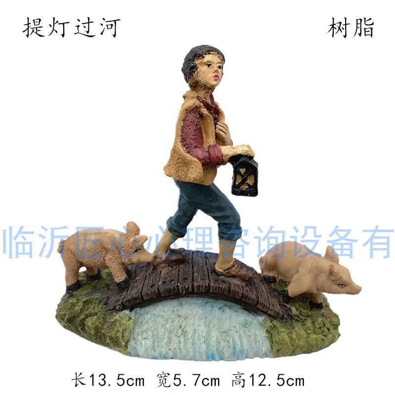 Resin Figure Mental Psychological Sand Table Game Box Court Therapy Cross A River With A Lantern